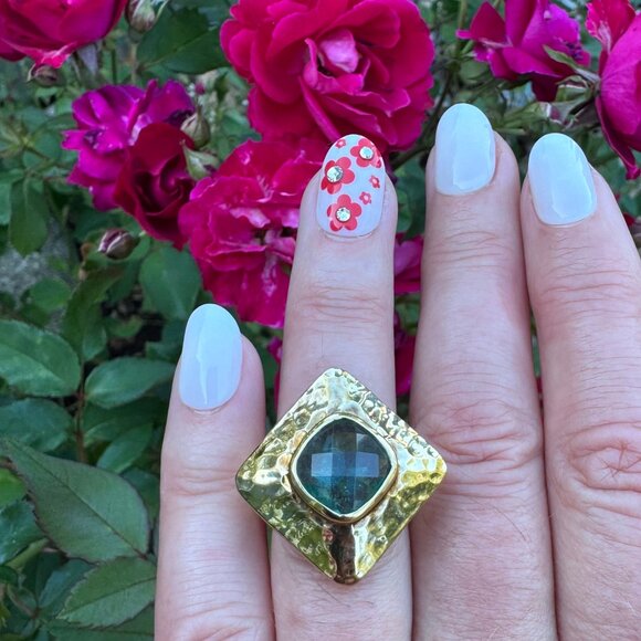 Ross-Simons 925 Sterling Silver Hammered Gold Tone Blue Ring Size 6.5 Vintage - Picture 9 of 14